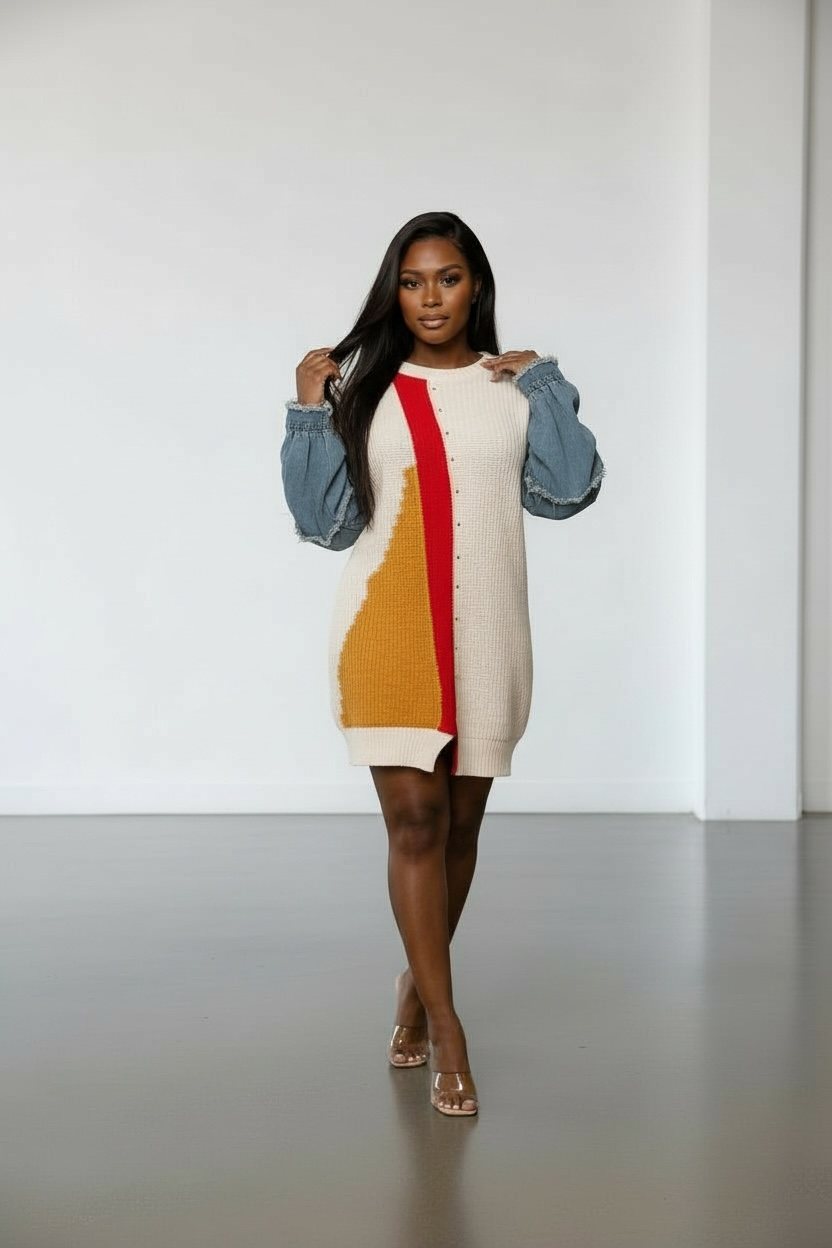 Color Block Cozy Chic Sweater Dress